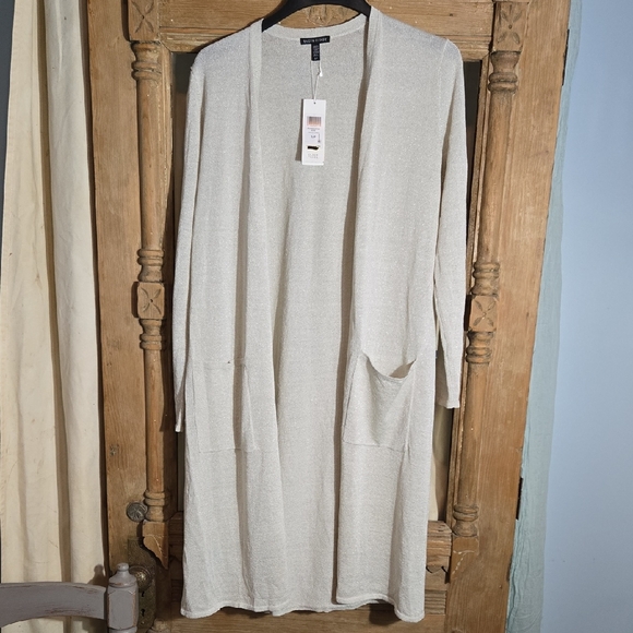 Eileen Fisher Fine Organic Linen Crepe Sparkle Long Sleeve Cardigan Size Small - Picture 3 of 11